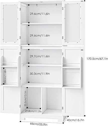 Miniatura 2 de Despensa alta de cocina, armario alto independiente de 67 pulgadas de alto con puertas y estantes de cristal, armario moderno de despensa de