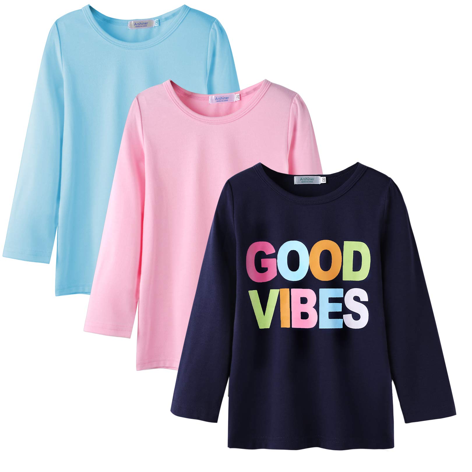 Arshiner Kids 3 Pack Long Sleeve Tees Girls Tees 3pcs Shirts