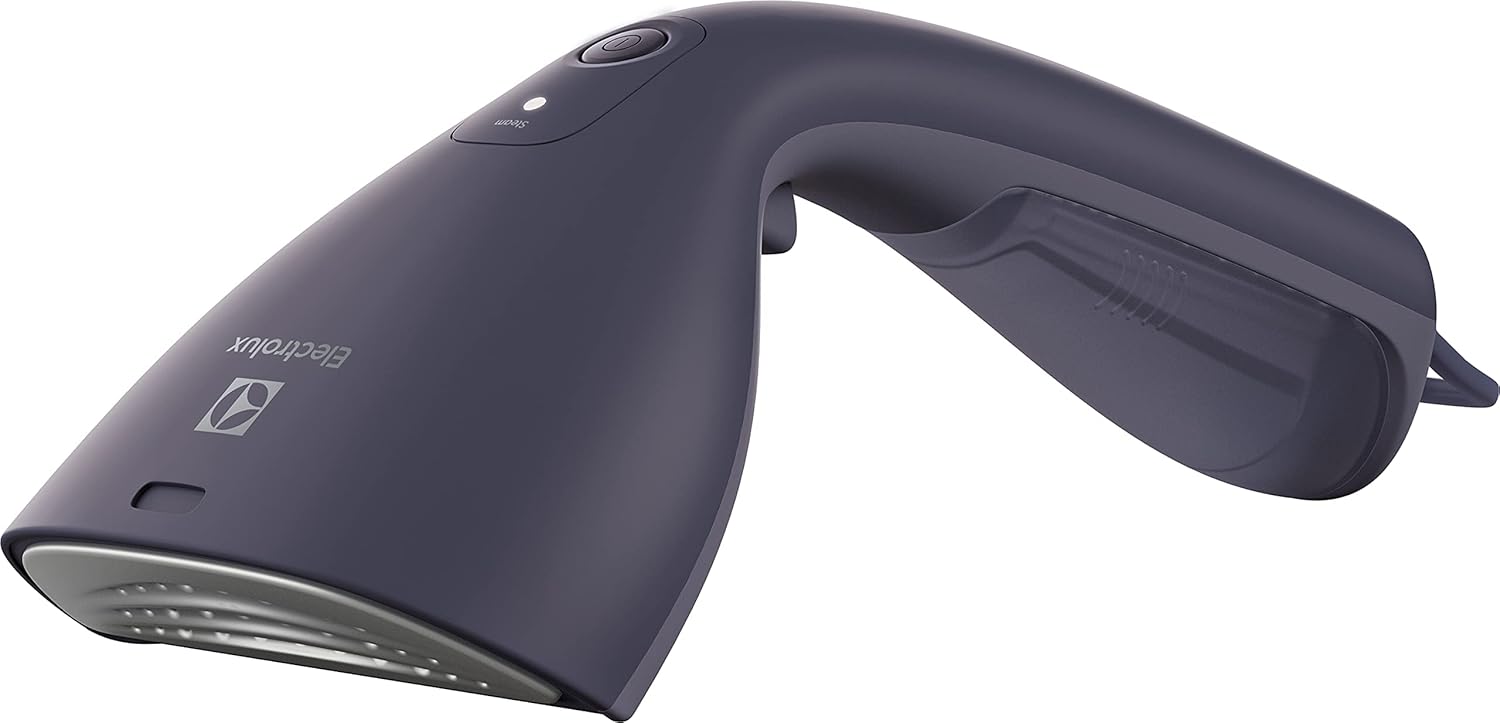 Electrolux Refine 700 Handheld Steamer, side view, showing the ergonomic design and steam button.