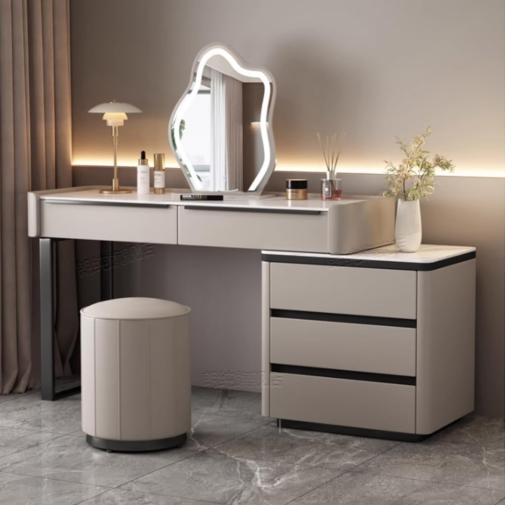 Modern Large Makeup Vanity Desk Set with Mirror Lights and Chair for Girls Bedroom Vanity Table for Makeup (47in),47in