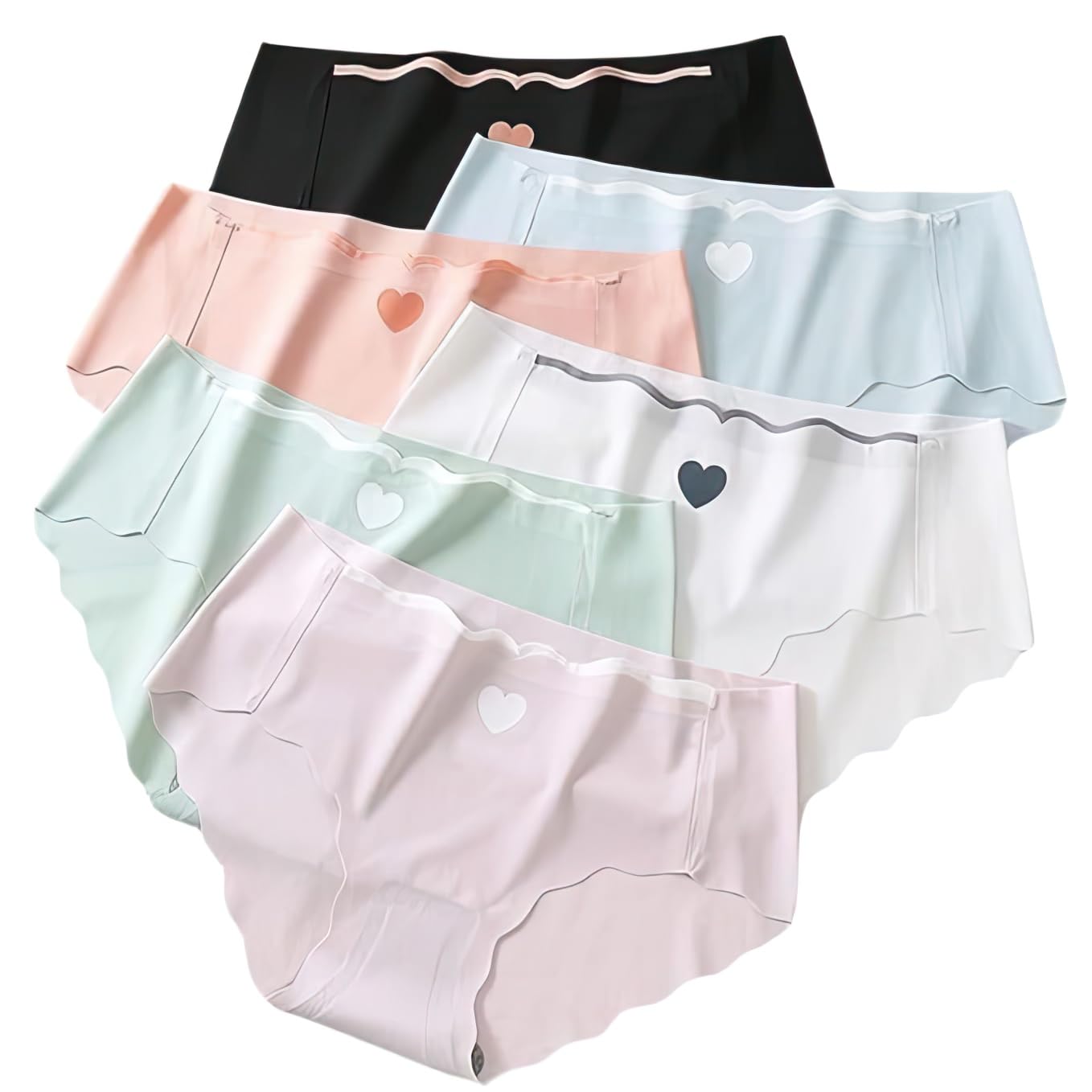 Madsy Women/Girls Seamless Lightweight Ice-Silk No Show Breathable Hipster Panties with Heart Print (Pack of 3)-picture-12
