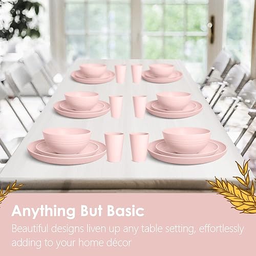 Miniatura 7 de Teivio - Juego de vajilla de paja de trigo, platos para platillo principal, plato de postre, cuencos para cereales, vasos, platos de plástico