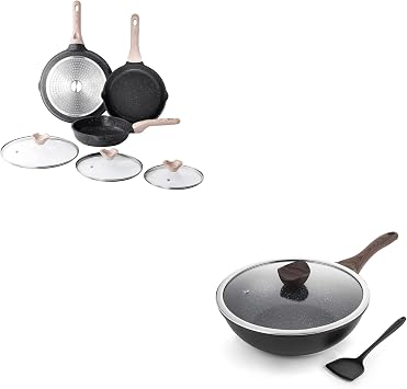 Kordisen Nonstick Wok with Lid, 12 Inch Woks & Stir-fry Pans, Granite Stone Coating for Cooking, Induction Cookware, Compatible with All Stovetops, PFOA Free