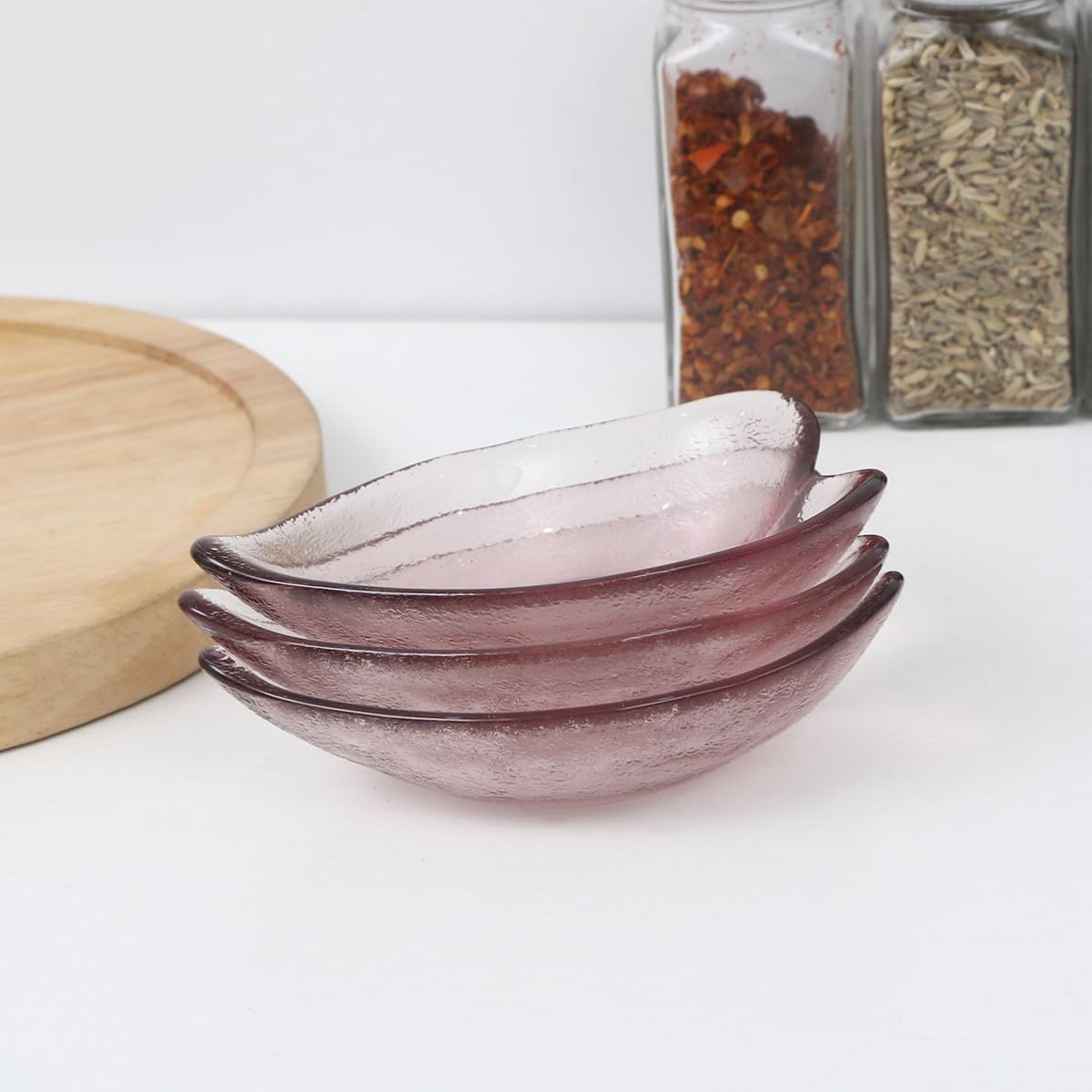 3pcs Heart Shaped Glass Seasoning Dish for Nuts and Oil Pink