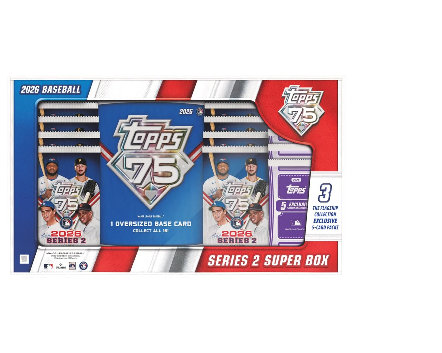 Topps Baseball Series 2026 Lot de 5 cartes à collectionner Super Box Flagship Collection (3 collections phares exclusives 5 paquets)