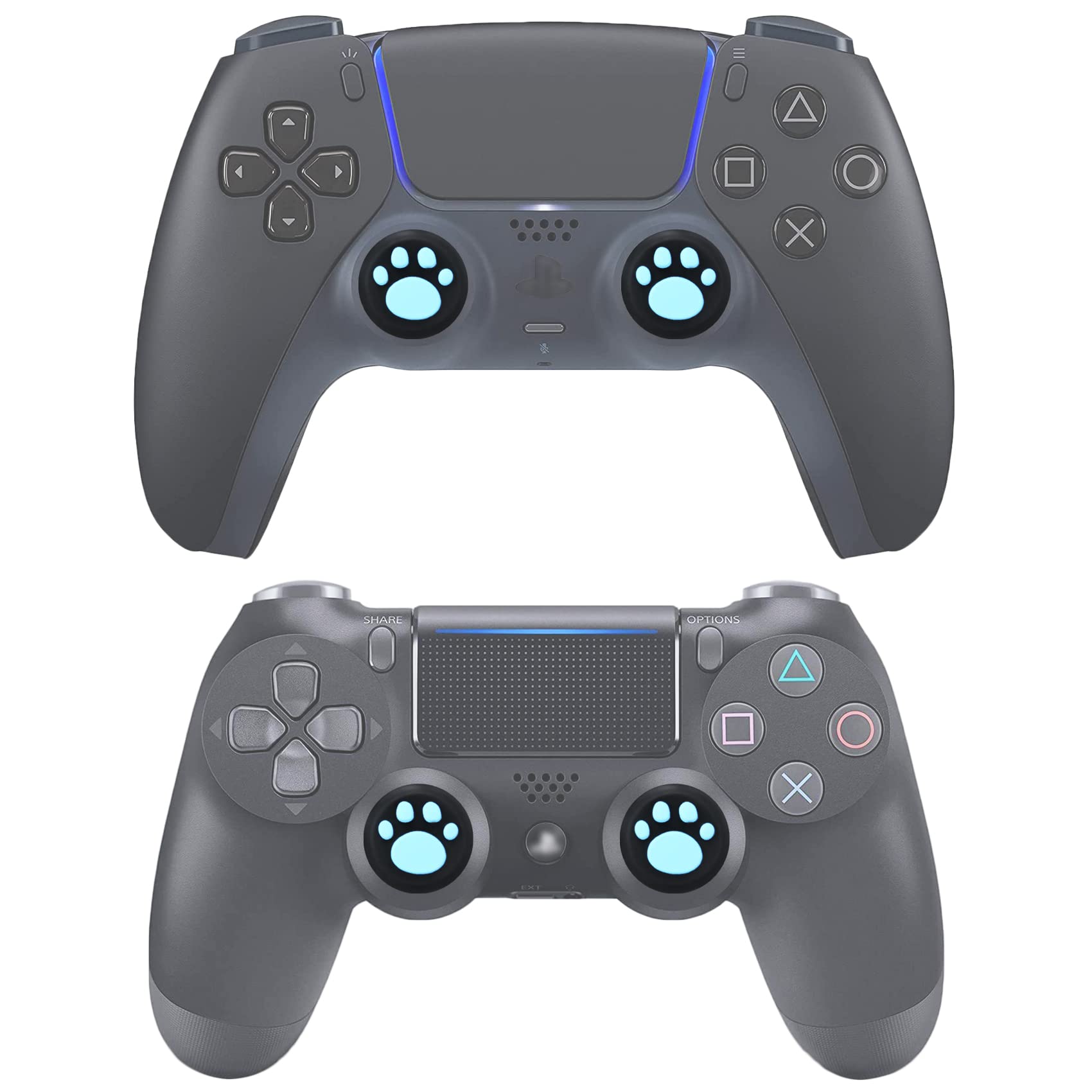 Performance Joystick Lot de 6 poignées de pouce analogiques compatibles avec PS5, PS4, Xbox Series X/S, Xbox One, Switch Pro Controller Cat Paw Noir et bleu