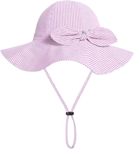 Miniatura 6 de Sombrero de sol para bebé niña con UPF 50+ sombrero de playa ajustable para exteriores con ala ancha