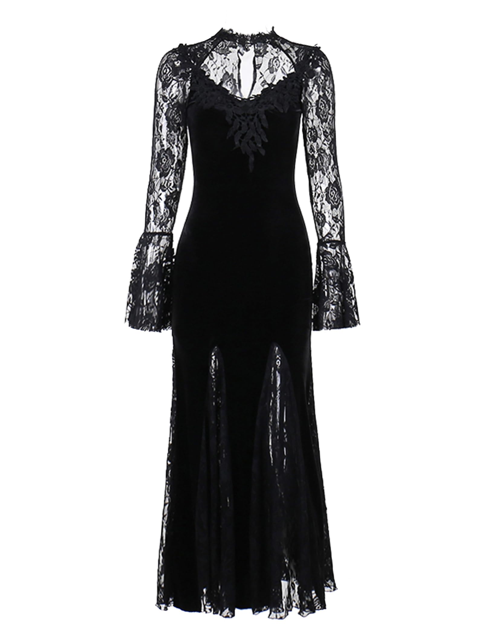 IBAKOM Mittelalter Kleidung Damen Vintage Gothic Kleid Renaissance Steampunk Kleid Festival Rave Outfit Samtkleid Spitzenkleid Abendkleid Vampir Cosplay Kostüm für Halloween Karneval Party