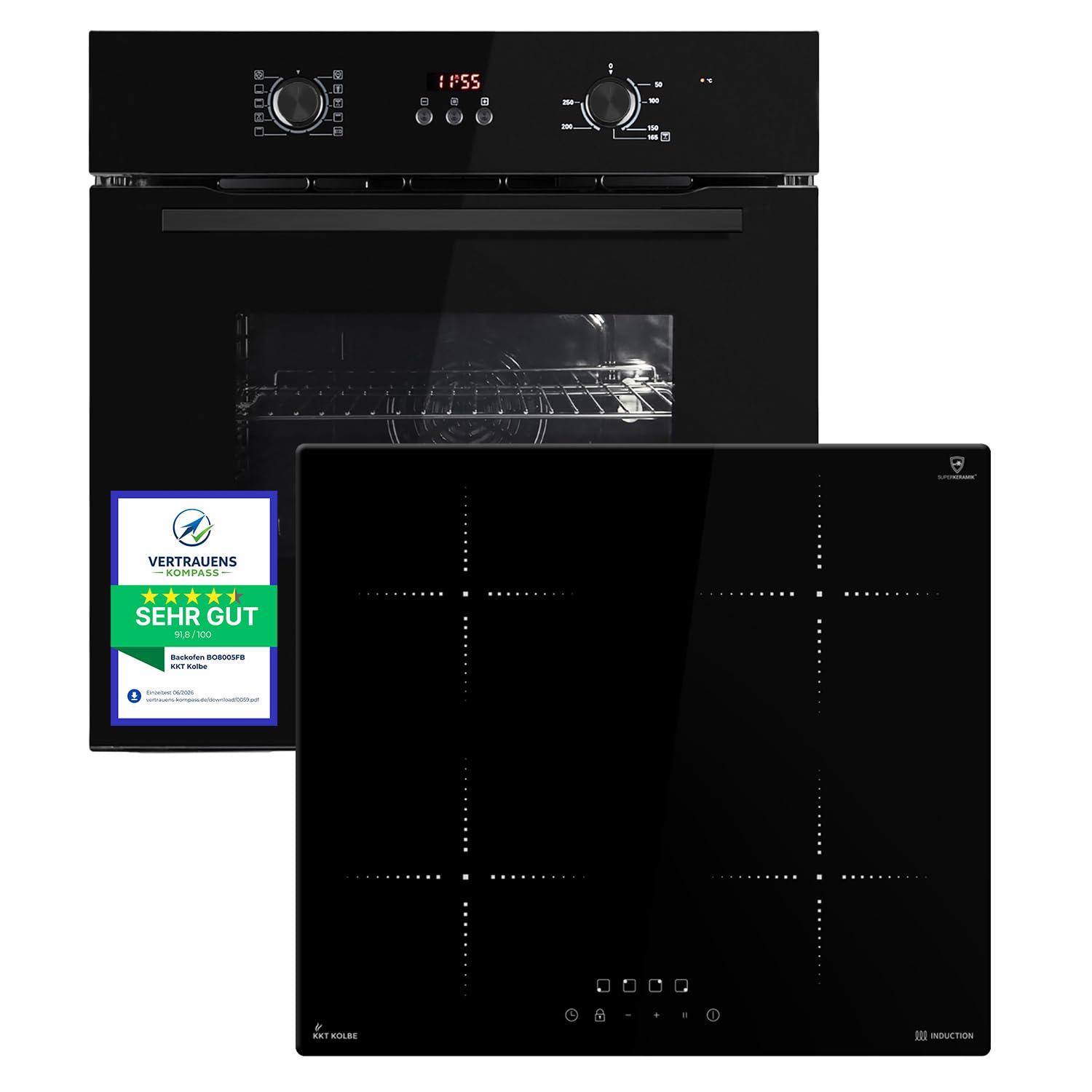 KKT KOLBE Autarkes Herdset 60cm Einbaubackofen BO8005FB 59cm Induktionskochfeld IH85900RL Grill Heißluft Automatik-Timer