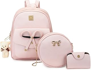 MACCINELO Cute Leather Mini Backpack Purse for Women Bowknot Small Backpack for Girls gift Rucksack Ladies Shoulder Bag 3pcs
