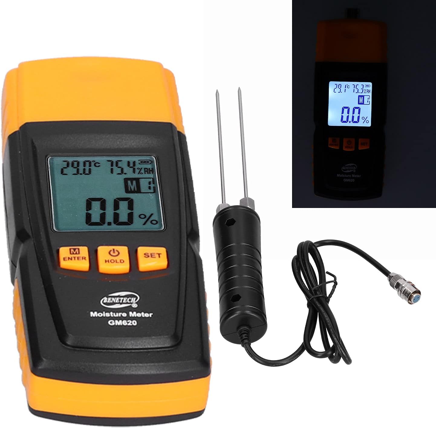 Wood Tester Needle Type 4 Gear Multifunctional Temperature Measurement Wood Humidity Tester High Accuracy Wide Measuring Range Compact Structure Portable for Wood Cotton Paper