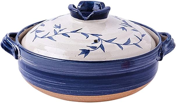 AETVRNI Japanese Donabe Ceramic Hot Pot Casserole Earthenware Clay Pot Serves 4-6 People Ceramic Cooking Pot, Clay Pot Cooking, Earthenware Pot, Casserole,Blue