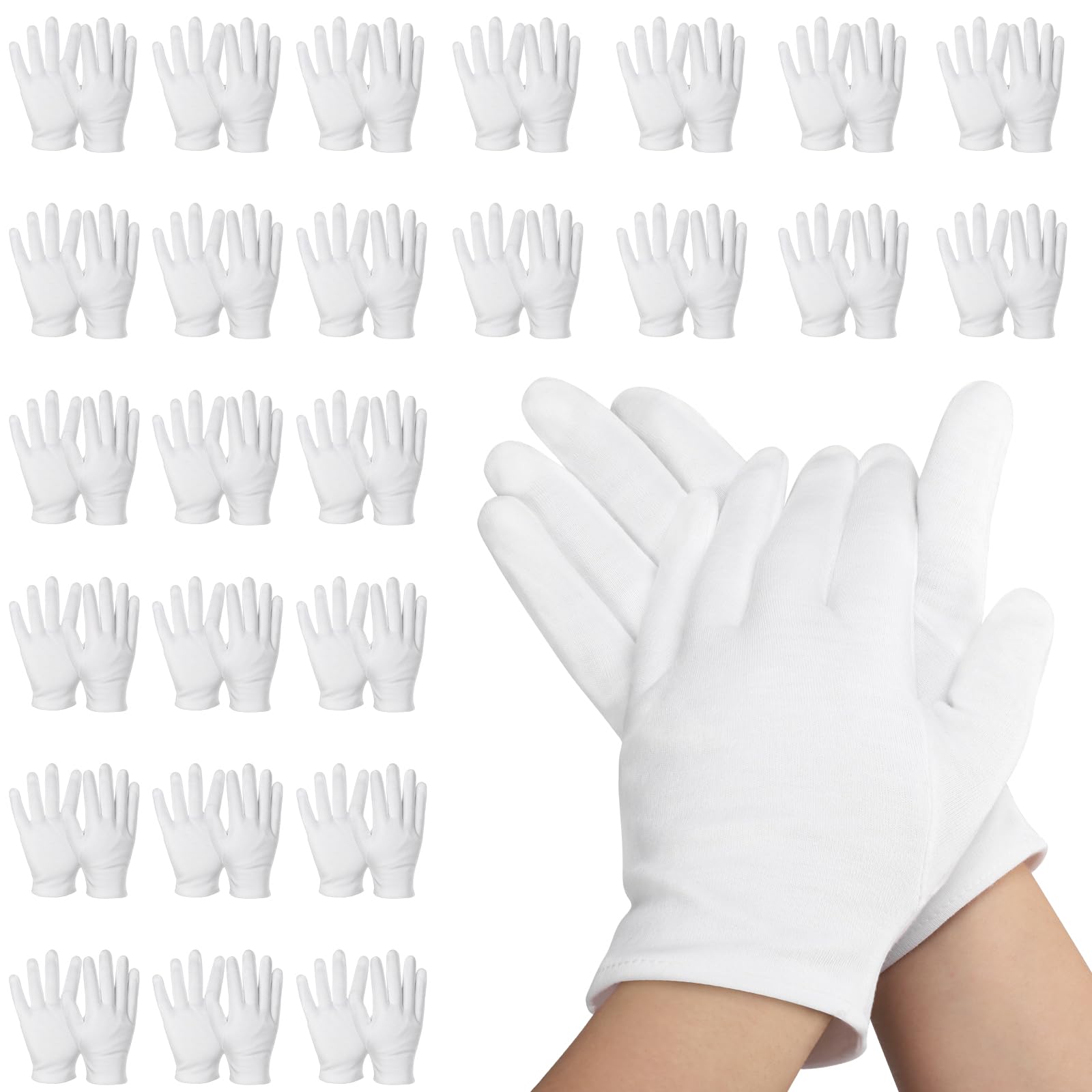 Einfa Cotton Gloves White - 30 Pairs (60 Pieces) S 20 cm Cotton Gloves - Small Cotton Gloves for Gardening - Care Gloves Women's Hand Cream - White Work Gloves