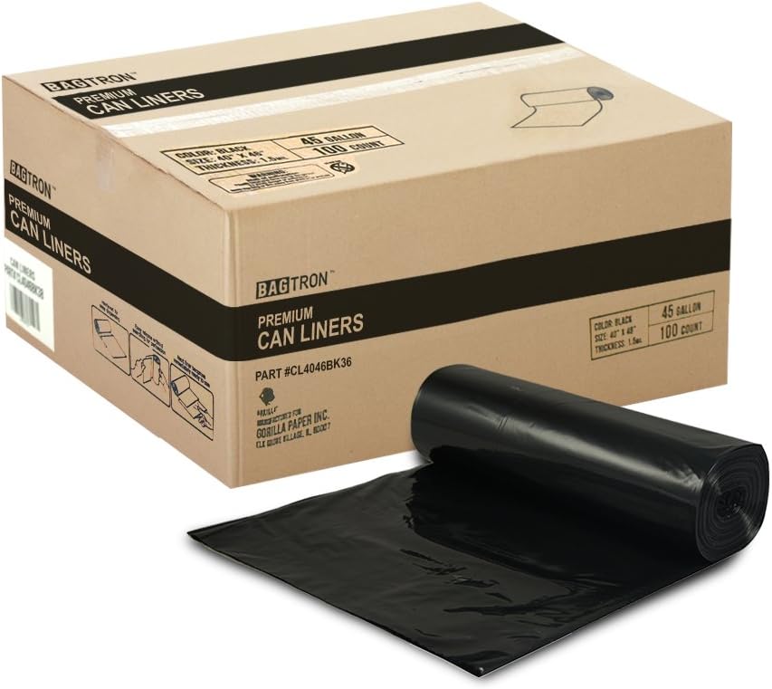 Black 100 Can Liners 40" x 46" 40-45 Gallon 38 Micron Pure LDPE