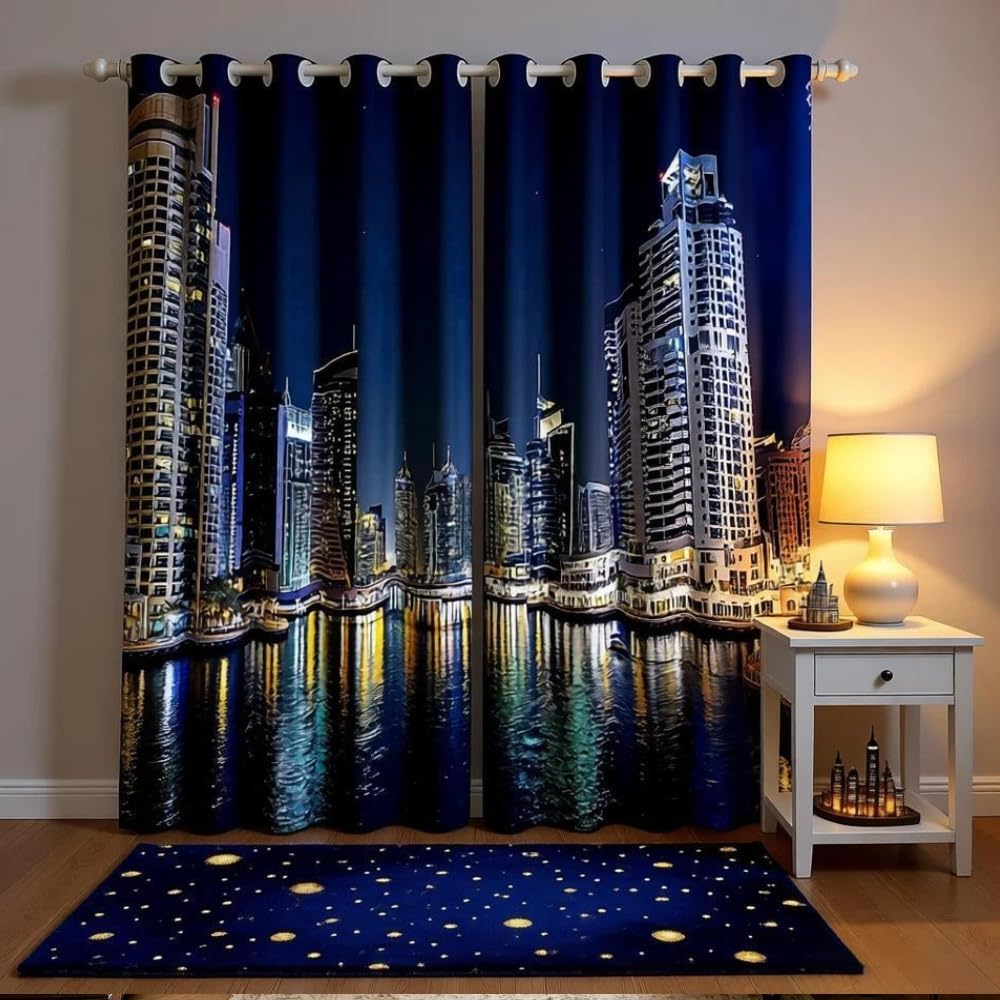 Loussiesd New York City Curtains for Boys Girls Bedroom America Style Window Curtain Teens Home City View Theme Curtain Night Landscape Window Treatments Bright Window Drapes Curtains W52*L63 โ image 1