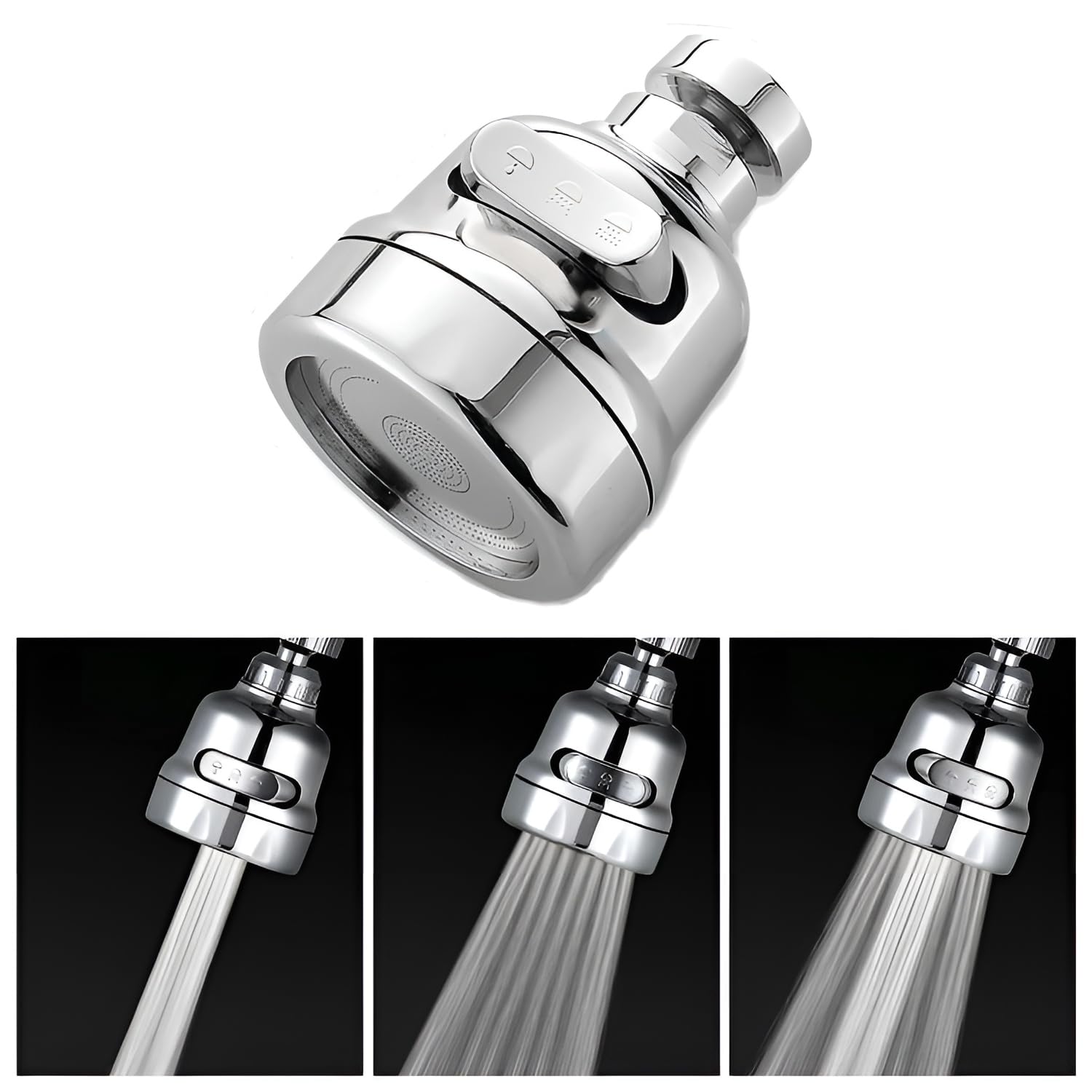 Mshine 360° Rotating Kitchen Faucet Sprayer Head, Chrome, 3 Adjustable Water Flow Modes, High Pressure Splash Filter, Water Saving Adapter, 8 cm, 1 Pc-image-1