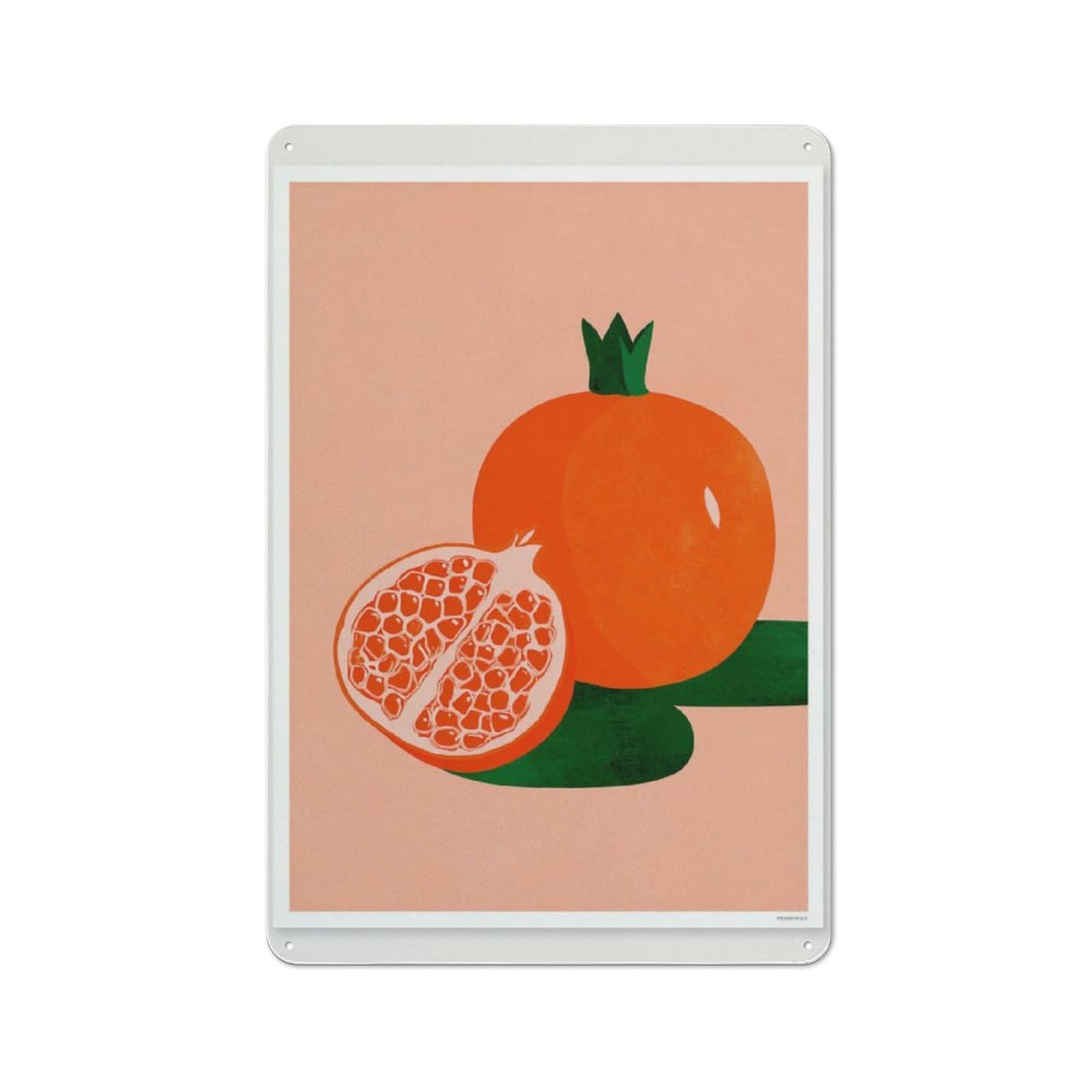 Jubonexis Minimal Whole Pomegranate And One Halved Tin Metal Signs Wall Art Decorations for Bar Pub Club Cafe Room Farmhouse White 30x20cm