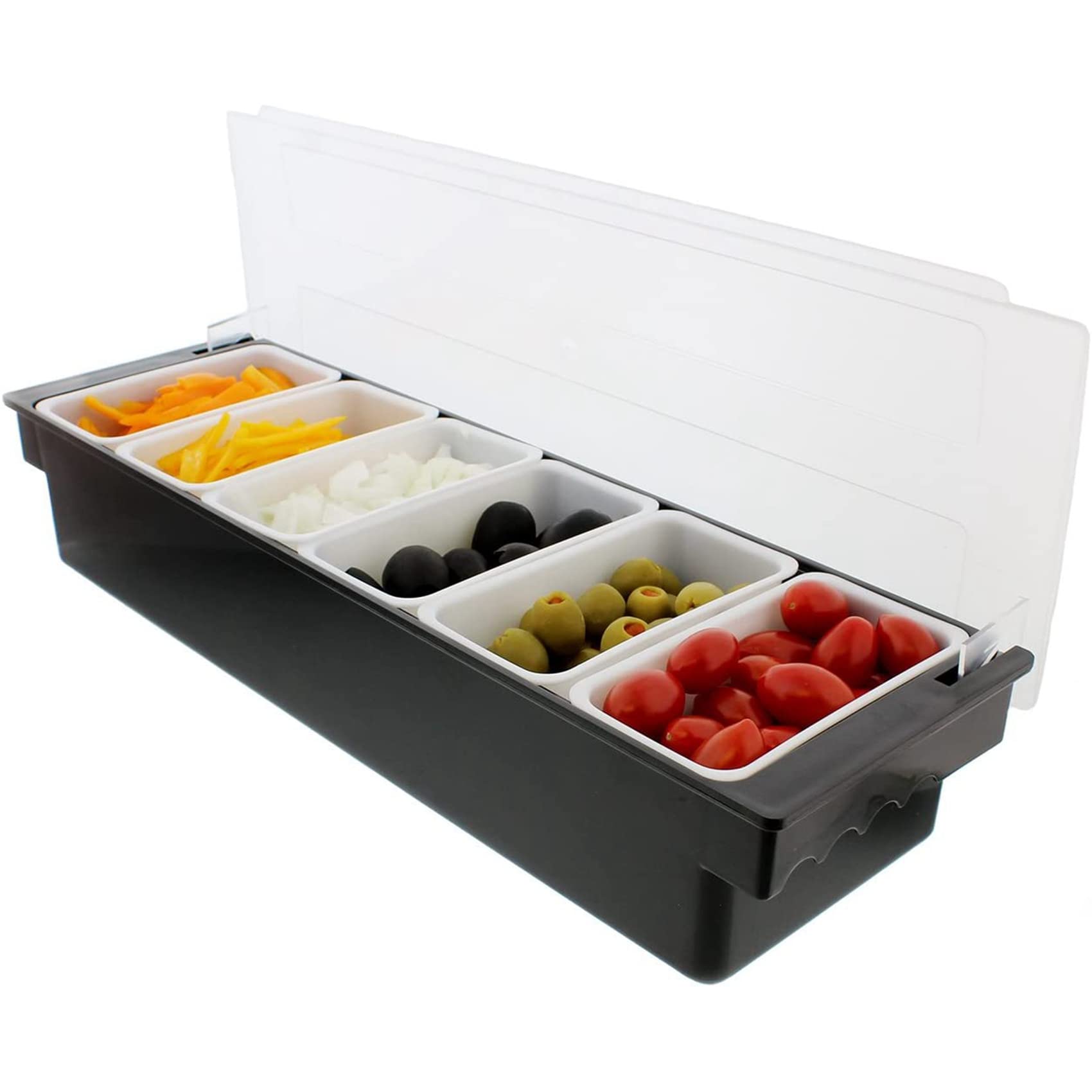 2X Eisgekühltes Gewürz, Das Behälter Gekühlte Garniertablett Bar für Hausarbeit Oder Restaurant Six Grid Seasoning Box Serviert