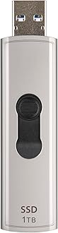 1TB External SSD, USB 3.2 Gen2, Up to 1,050MB/s, Portable SSD with Type A, Retractable Connector Metal Case, for Notebook, Desktop, Smart TV, Silver