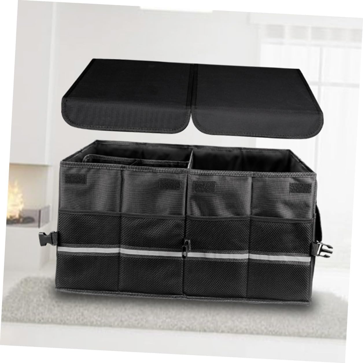 Car Trunk Organizer Foldable Storage Box with Non-slip Base Black Practical Car Organizer Case for Suv and Sedan Cargo Management