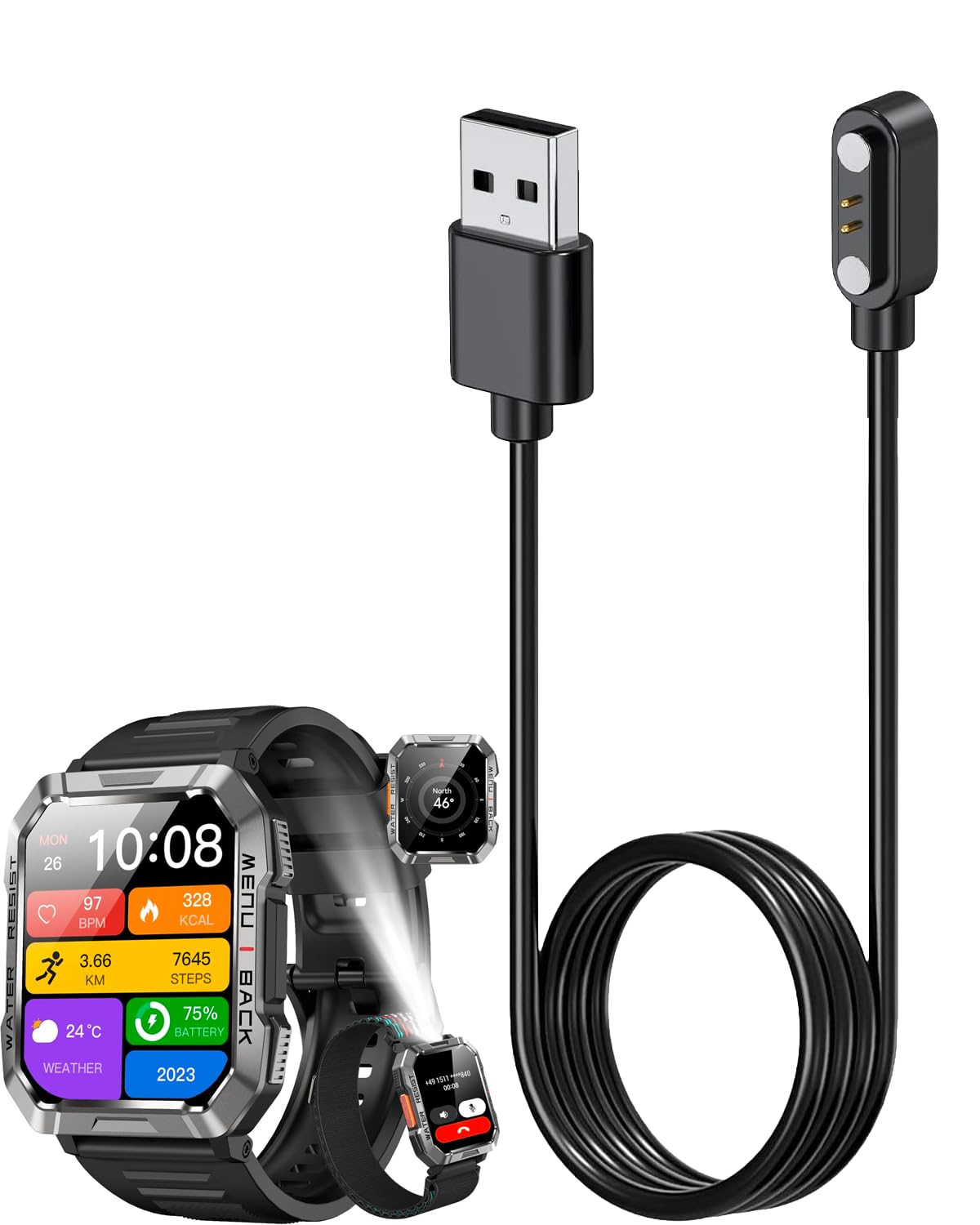 Chargeur de montre intelligente pour Parsonver SR 3,7 m/60 cm 2 broches USB portable câble de charge magnétique cordon pour Parsonver SR1