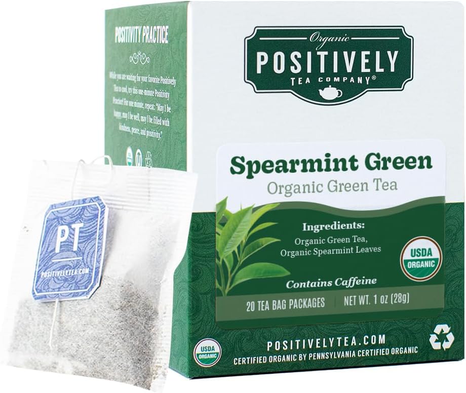 Organic Positively Tea Company, Spearmint Green Tea Bags, 20 Count