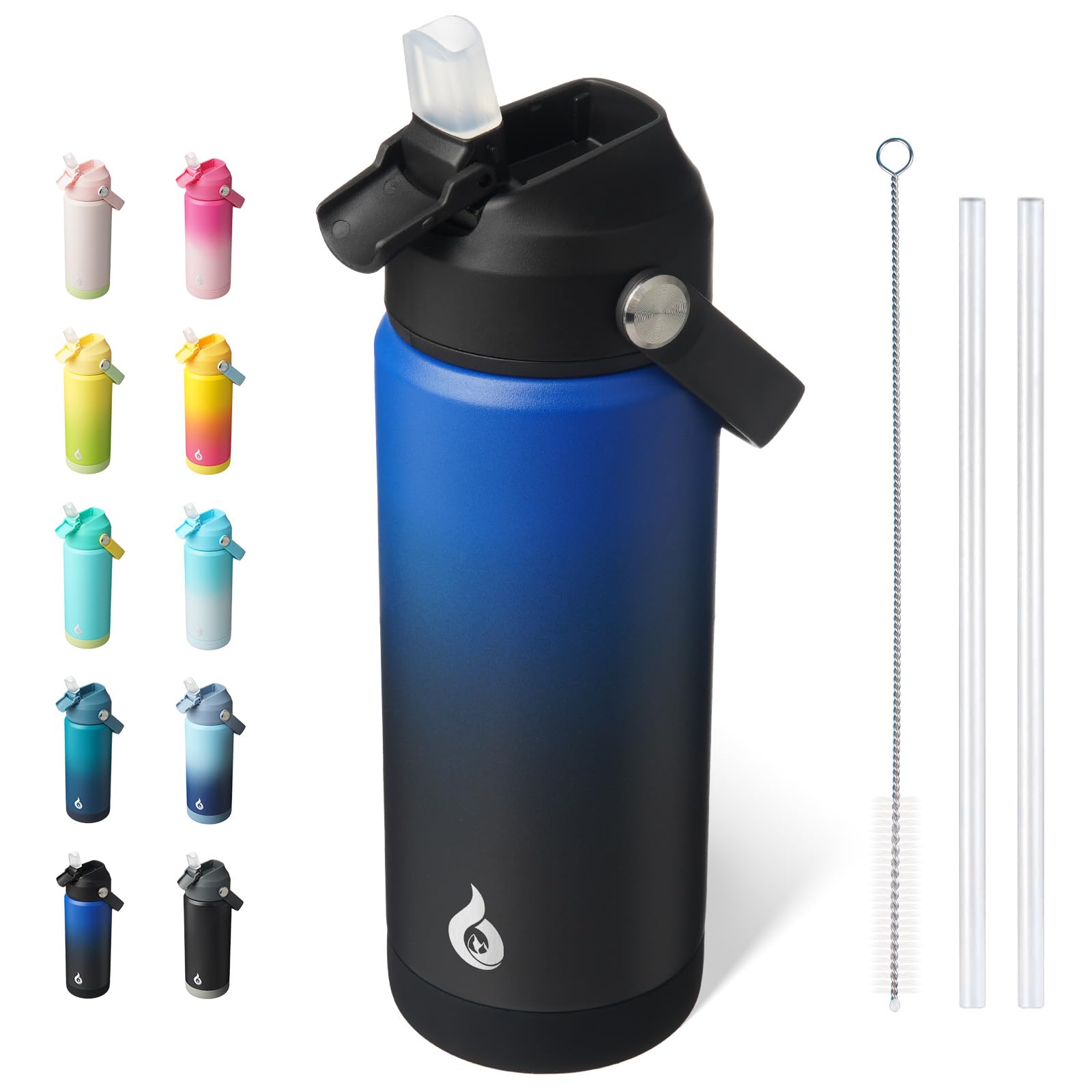 BJPKPK Insulated Water Bottle with Straw Lid 18oz Thermo Water Bottles Flex Handle Non-slip Boot BPA Free Leak