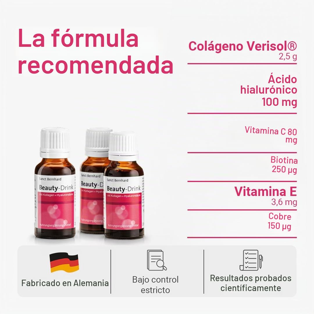 Colágeno Verisol® Beauty-Drink con Ácido Hialurónico - 3x 30 Ampollas colágeno bebible máxima absorción - Piel firme, cabello fuerte, uñas sanas - Vitamina C, Zinc, Biotina - Sabor afrutado listo
