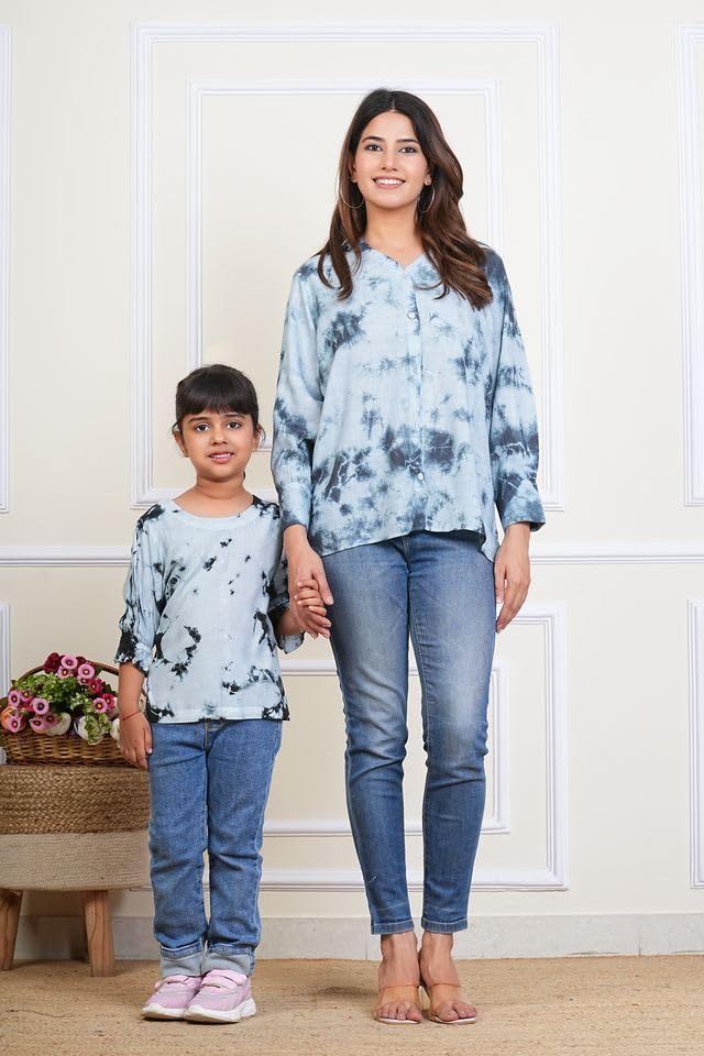 Image of Maaesa Women & Girls Mother Daughter Matching Shirt Combo || Rayon Tie-Dyed Shirt || Full Sleeve || Casual Wear || Family Twinning Outfit