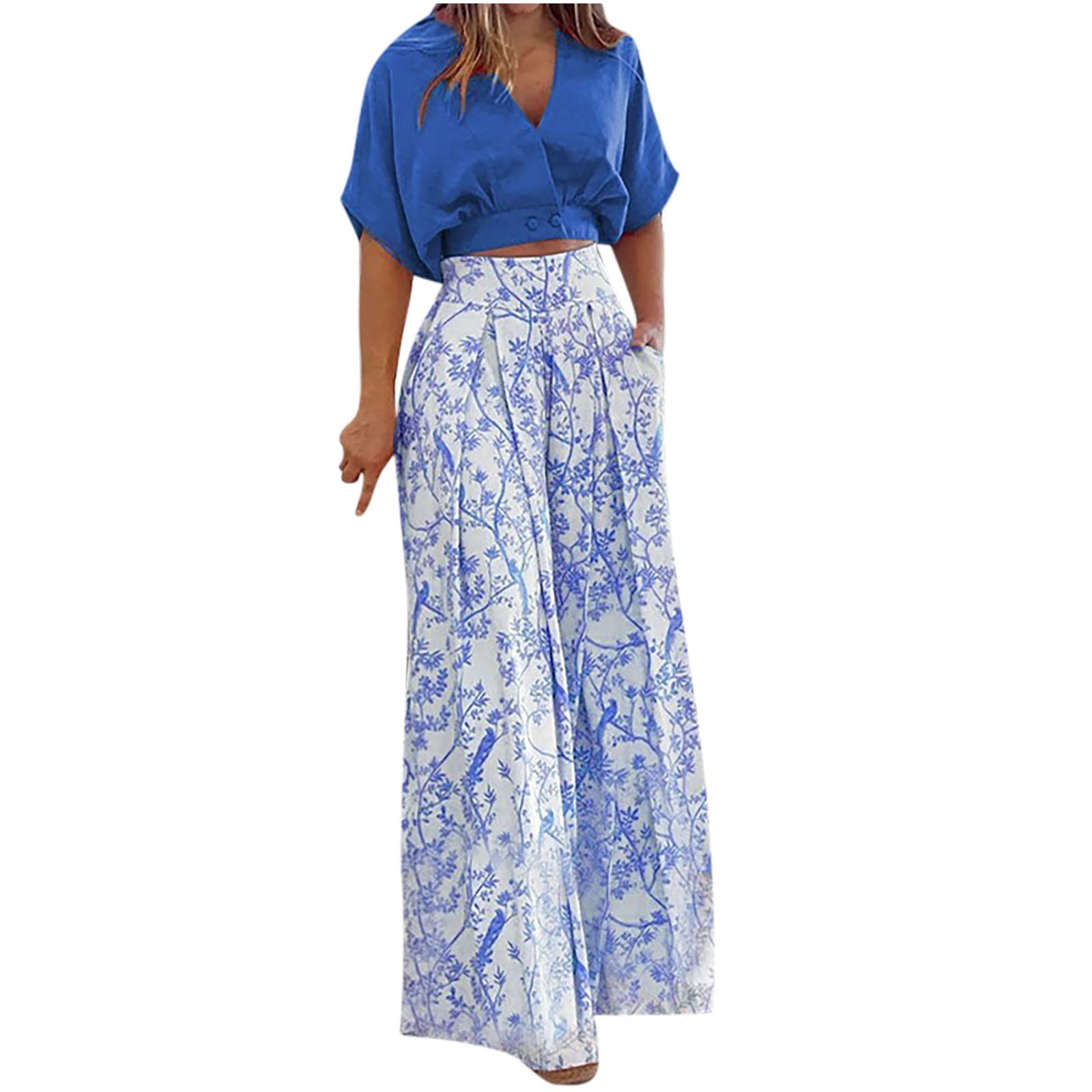 NUSGEAR 2023 Conjunto Dos Piezas Mujer Moda Casual elegante Camiseta manga corta y Pantalones impresión verano otoño Suelto Traje Cómodo bolsillo Conjunto Fiesta Oficina Negocios vestir playa
