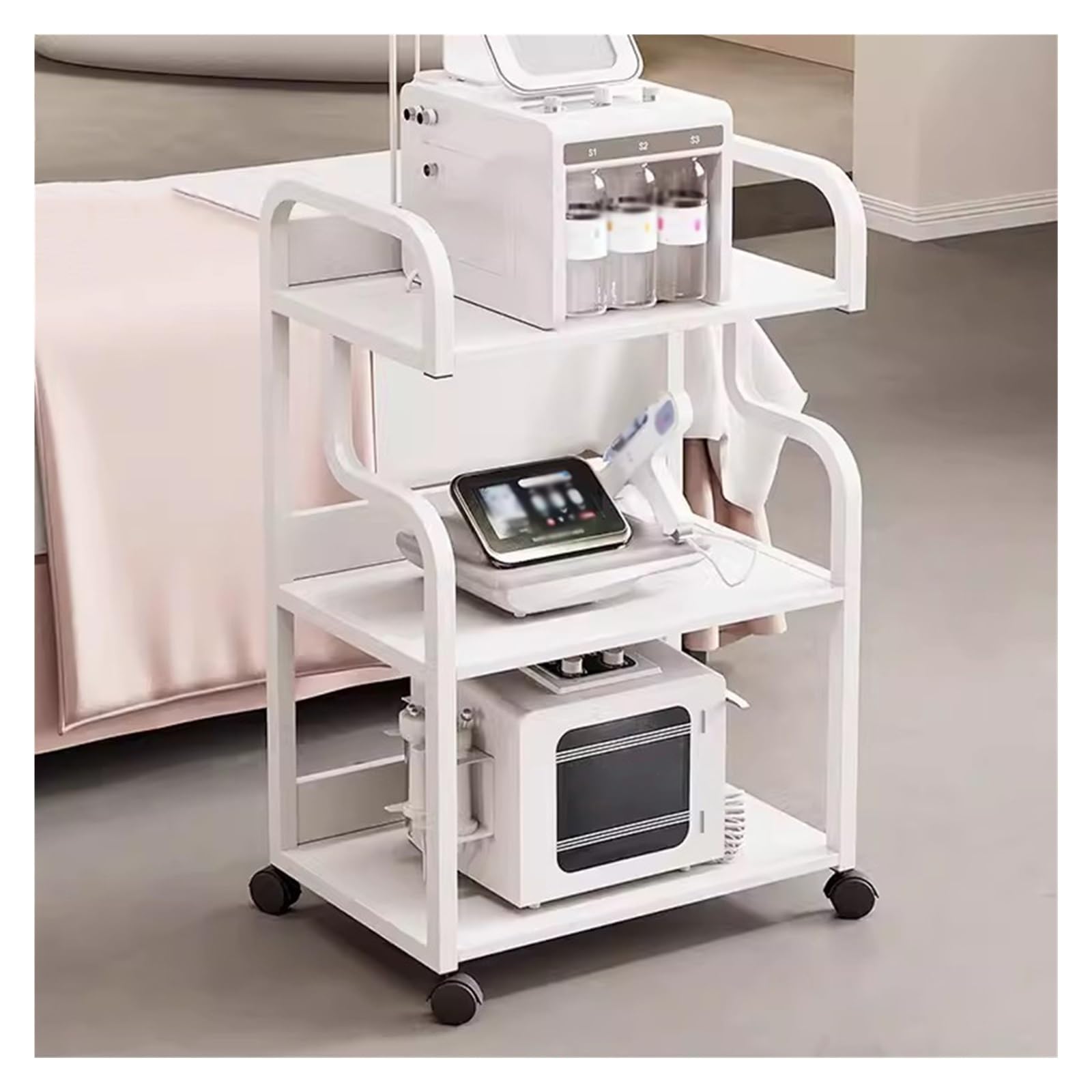 Eroomq White Esthetician Trolley Cart With Wheels,Salon Spa Beauty Machine Trolley Stand,3 Tier Beauty Rolling Cart Esthetician Machine Mobile Cart For Salon ( One Size)