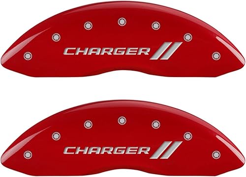Miniatura 4 de MGP Caliper Covers 12162SCLSRD - Fundas de freno rojas para Dodge Challenger 2011-2020 (pinza delantera de pistón) grabadas con Challenger
