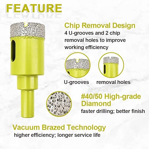 Miniatura 13 de Juego de brocas de diamante seco, 5 piezas de 3/16 pulgadas (0.197 in), 1/4 pulgadas (0.236 in), 5/16 pulgadas (0.315 in), 3/8 pulgadas (0.394 in)