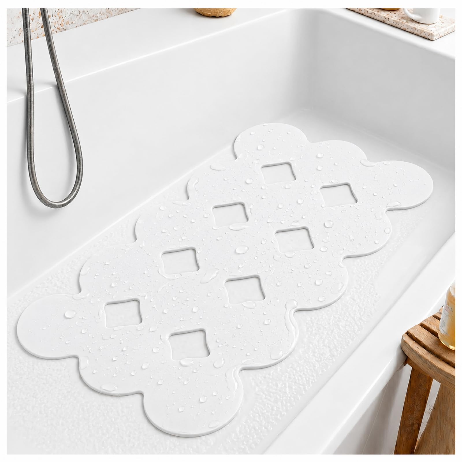 Webos Tapete Antideslizante para bañera con ventosas Fuertes, Agarre y Drenaje Superiores, tapete de baño de Goma Natural Suave y Resistente para el Interior de la bañera (Blanco, 28 x 16 Pulgadas)