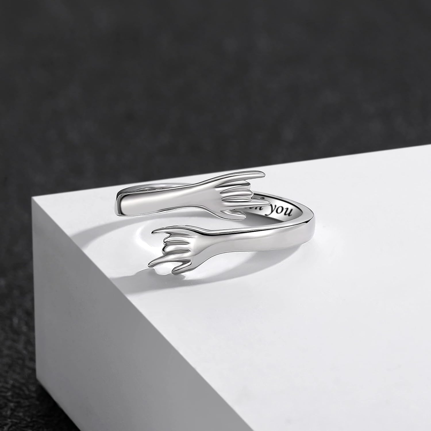 ZOEXUE Hug Rings for Women Sterling Silver - White Gold/18K Gold/Thick and Thin Ring Hugging Rings for Men Rock Hip Pop Hand Band Rings I Love You Forever Hugging Hand Ring Jewelry