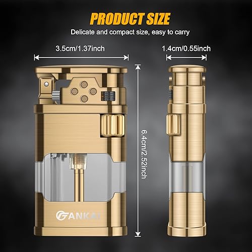 Miniatura 3 de FANKAI - Encendedor de butano con luz LED, encendedor de butano de un solo chorro con 6 pedernales reemplazables, encendedores fríos recargables con