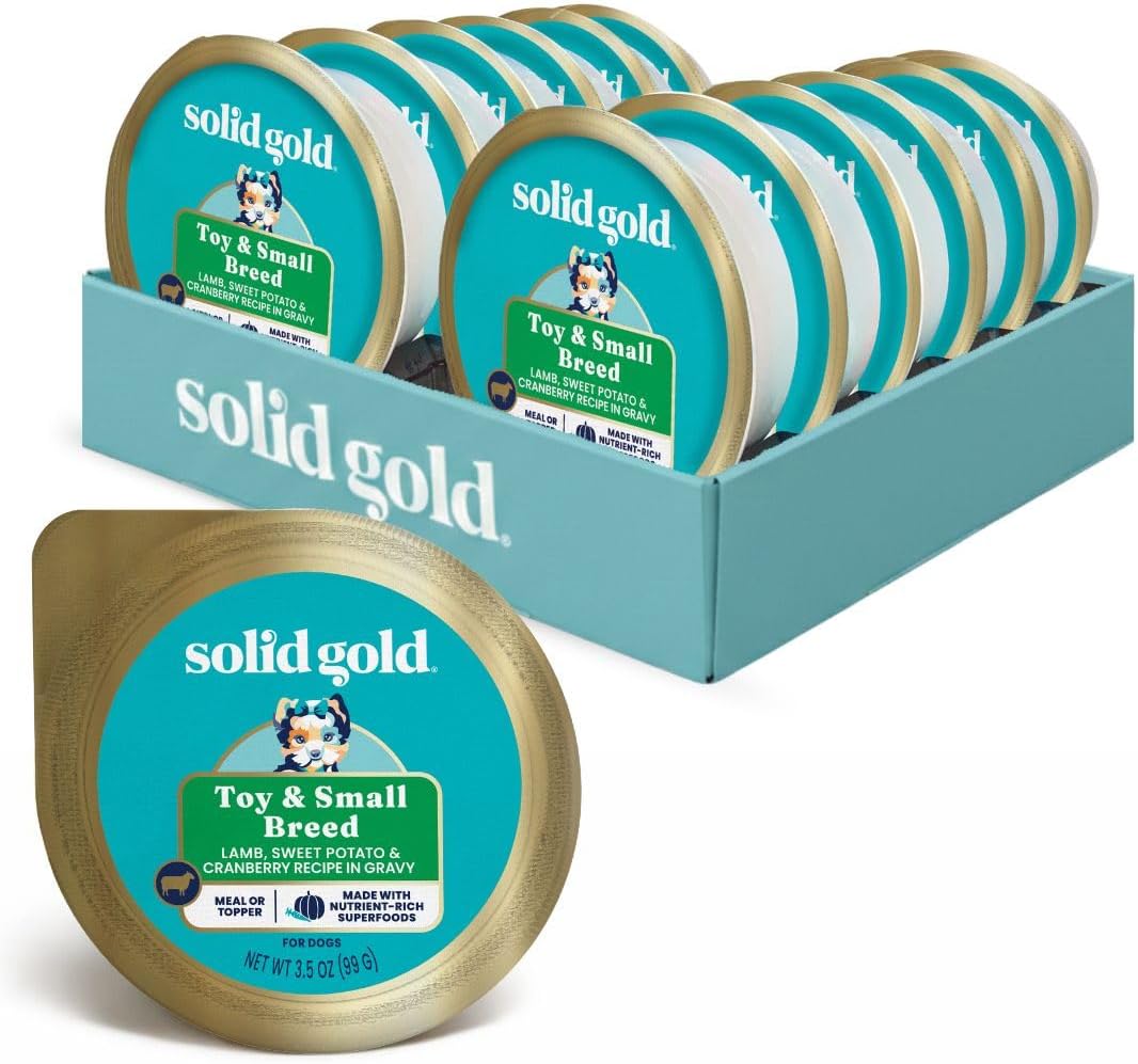 Solid Gold Wet Dog Food for Small Dogs - Grain Free Small Dog Food Wet Recipe w/Real Lamb, Superfoods & Vitamins for Gut Health & Immune Support - for Puppies, Adult & Senior Breeds - 12ct 3.5oz Cups