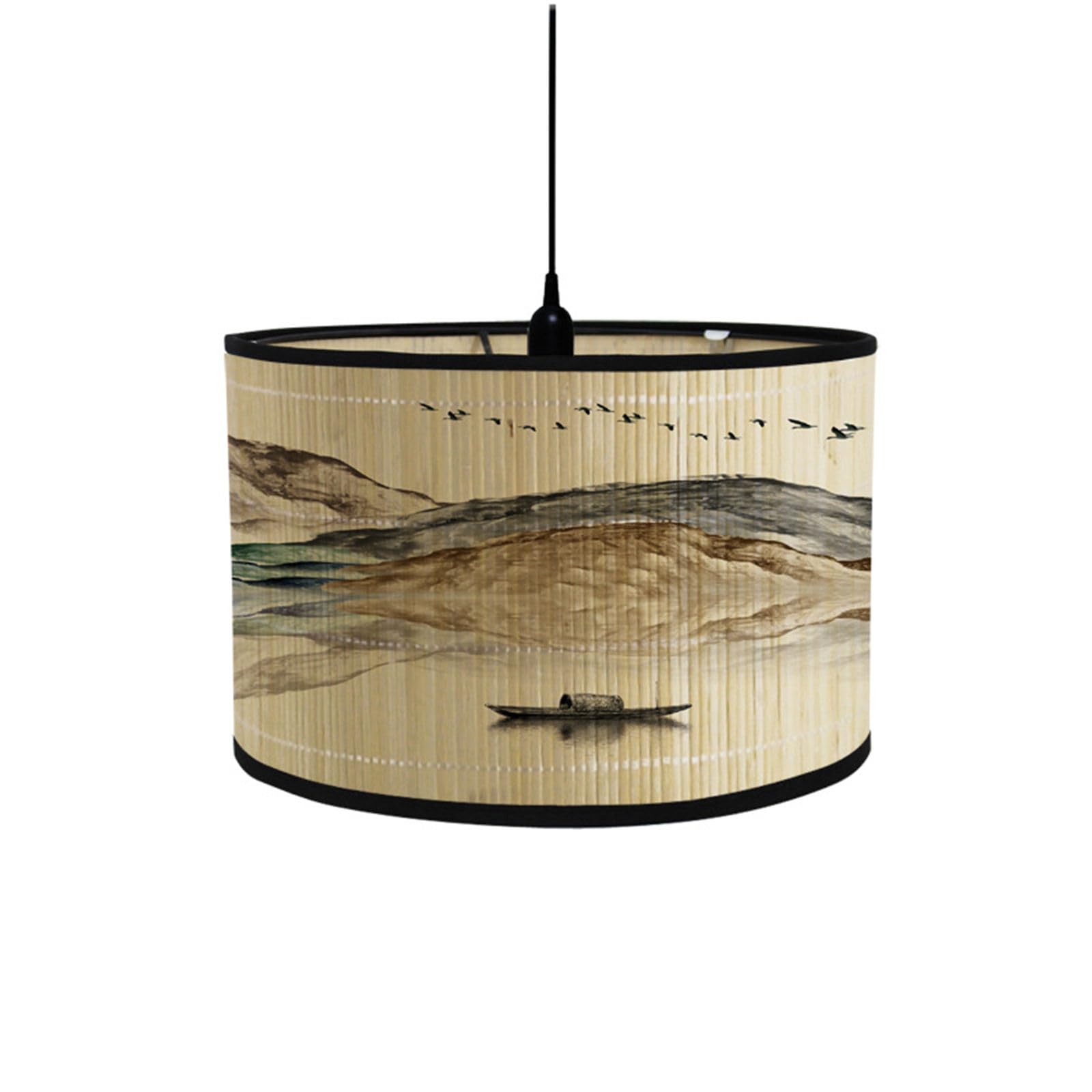 Morbuy Bamboo Table Lamp Shade, Mountain View River View Pattern Wooden Bedside Light Lampshade Drum Lampshades Diameter 30cm Bedroom Light Shades Wall Light Lamp Shades (Landscape)