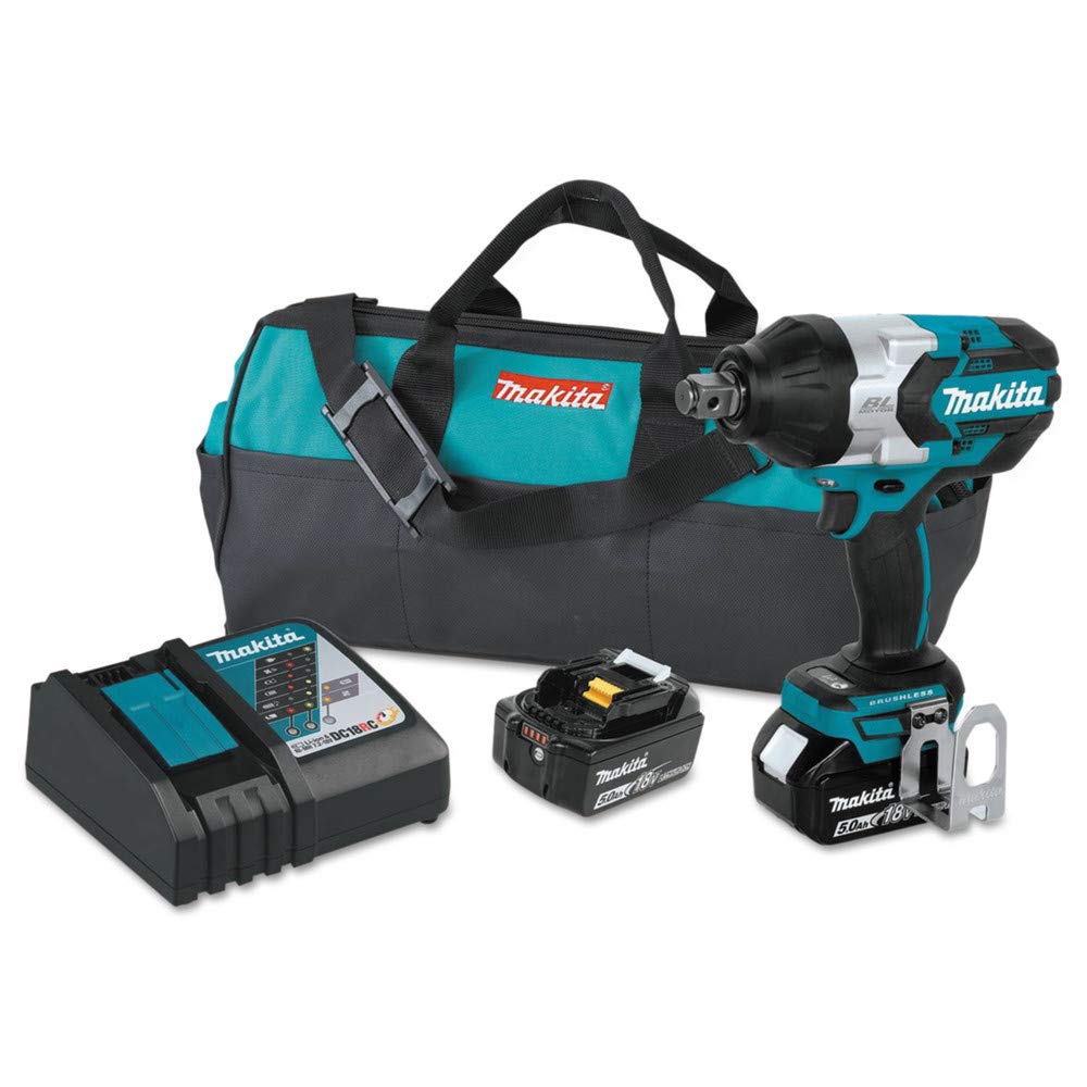 Makita XWT07T 5.0 Amp 18V LXT Litio-Ion Brushless Inalámbrico Alto Torque 3/4" Sq. Drive Impact Wrench Kit w/Friction Ring Yunque