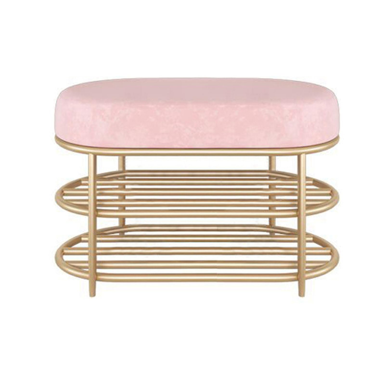 LWJSOCP Modern Entry Bench with Shoe Storage Rack and Velvet Upholstered Seat Metal Multipurpose Shoe Rack No Assembly Needed