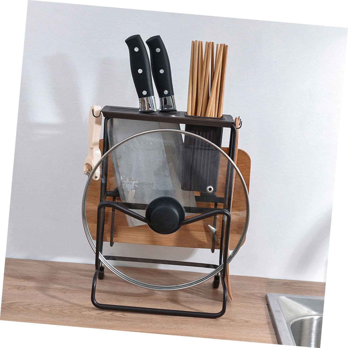 GLEAVI 1pc Multi-functional Kitchen Cutter Holder and Storage Rack for Chopping Boards and Utensils Sturdy Versatile Organization for Kitchen Counter Black