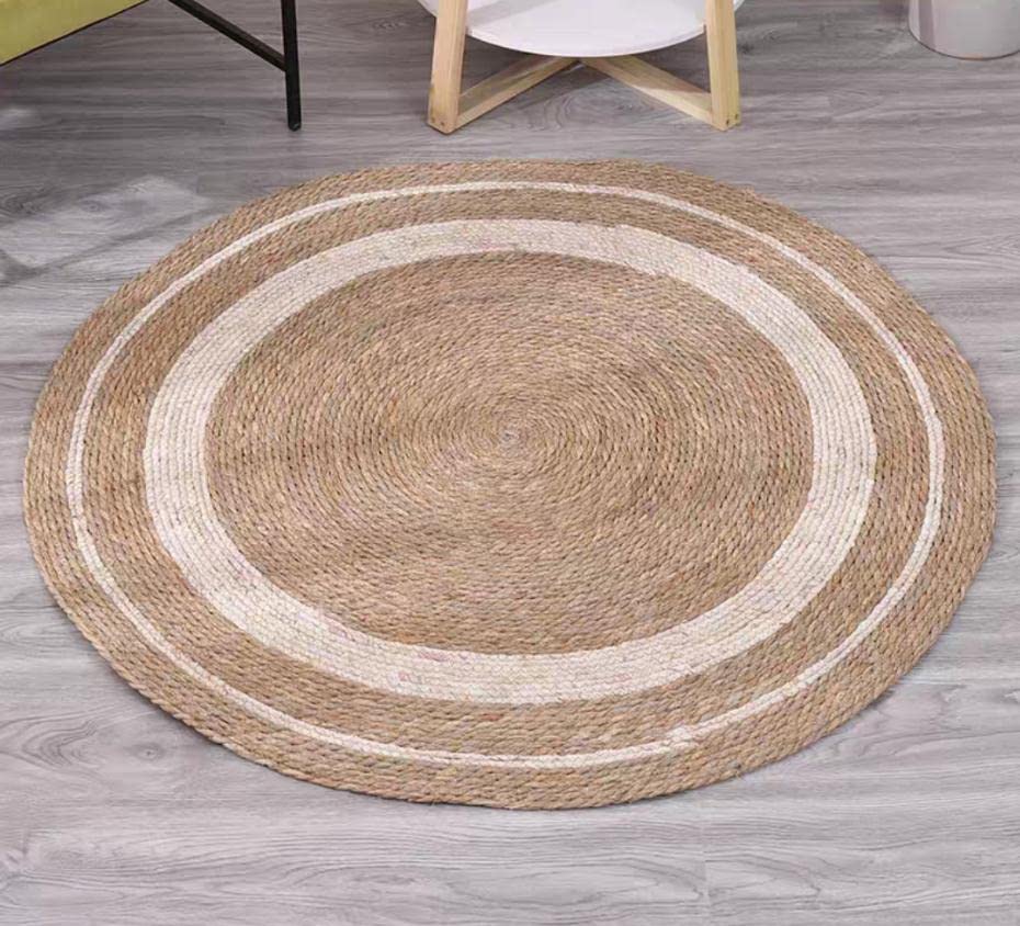 MTZ Makeup Toy Natural Jute Rug Round Handmade Reversible Carpet Area Door Mat Hand Braided Floor Rig Farmhouse Rugs Woven Jute Carpet Rug Carpet Hand Woven Rug Carpet Home Decor (Big 120x120cm)