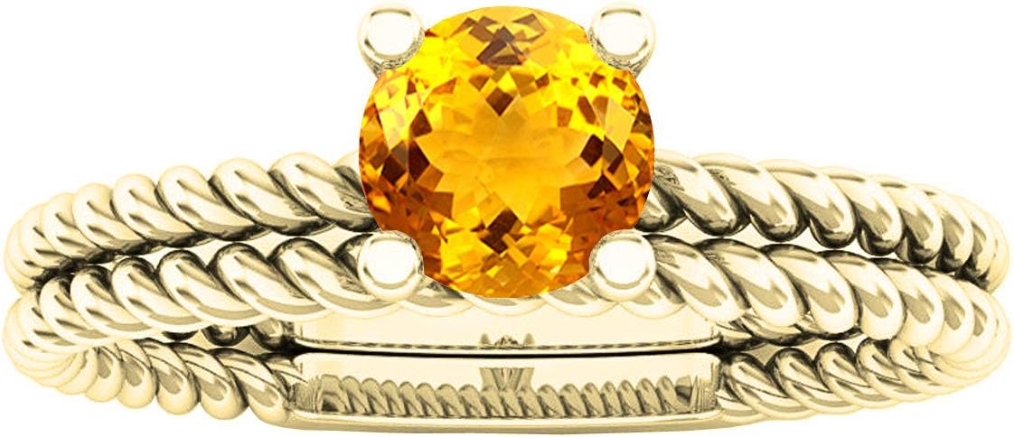 Dazzlingrock Collection 10K 5 MM Round Citrine Women Bridal Rope Ring Set, Yellow Gold, Size 8
