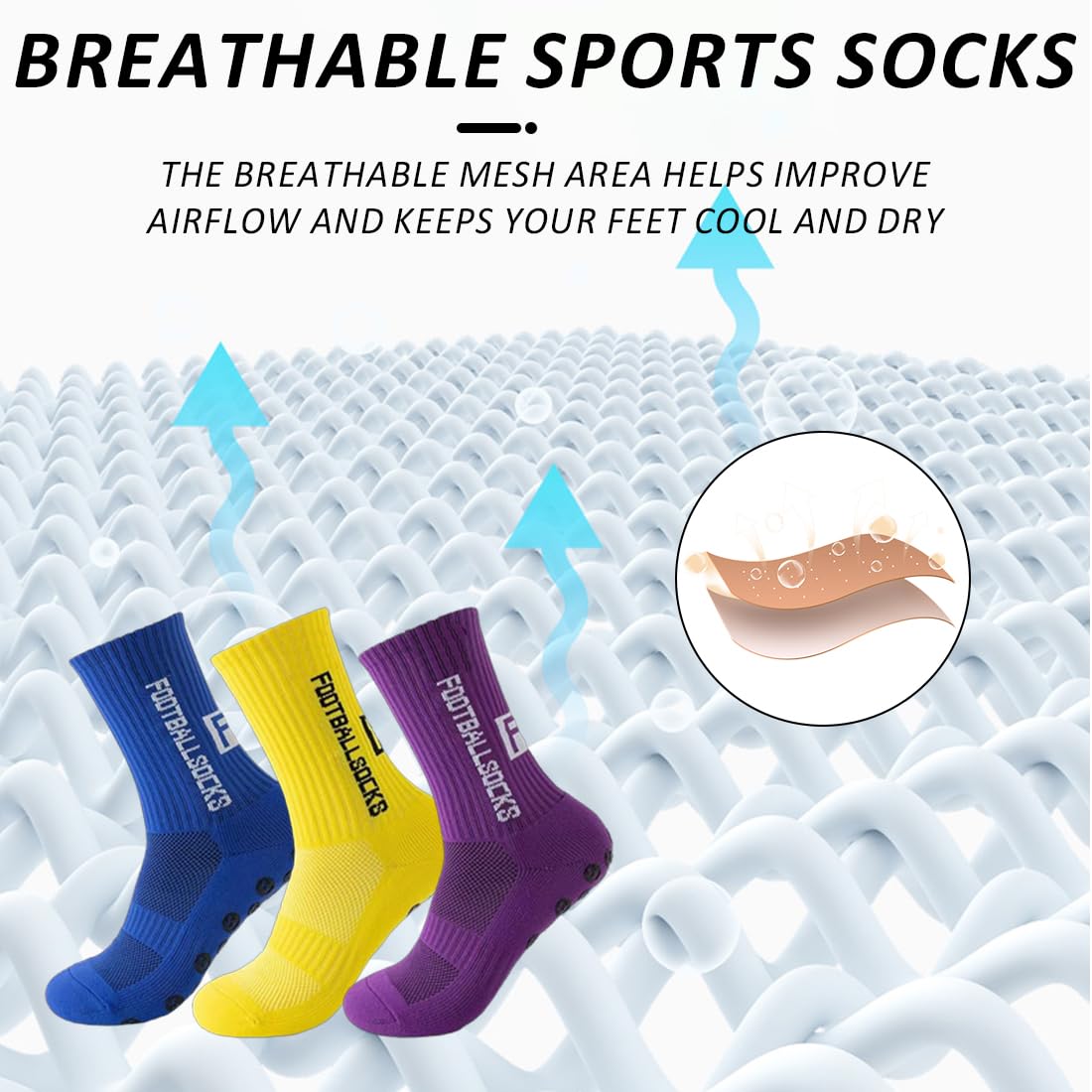 Calcetines deportivos de fútbol,Calcetines deportivos antideslizantes de fútbol,Calcetines de fútbol Grip-Socken,Soccer Absorbe el Sudor,Transpirable Running Calcetines