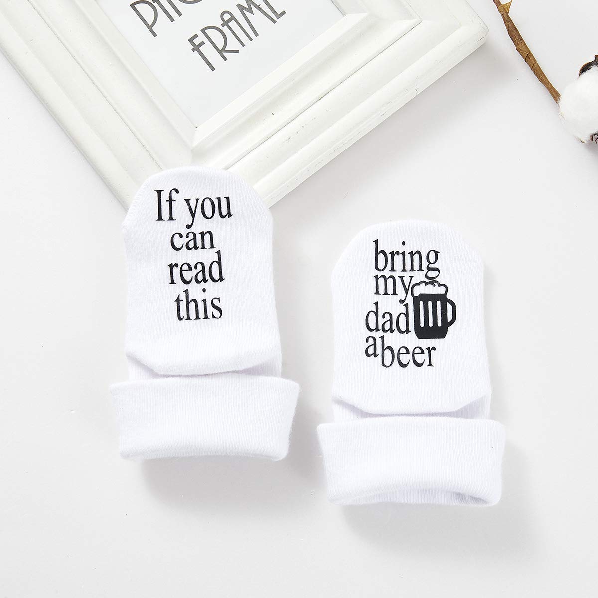 Udobuy Unisex Baby Socks, Toddler, White, Small, 1 Count, Crew Length, Ankle-High, Cotton, Pull On, Reinforced Toe, Breathable, Baby Shower, Father's Day, Humor, Casual, Letter Print