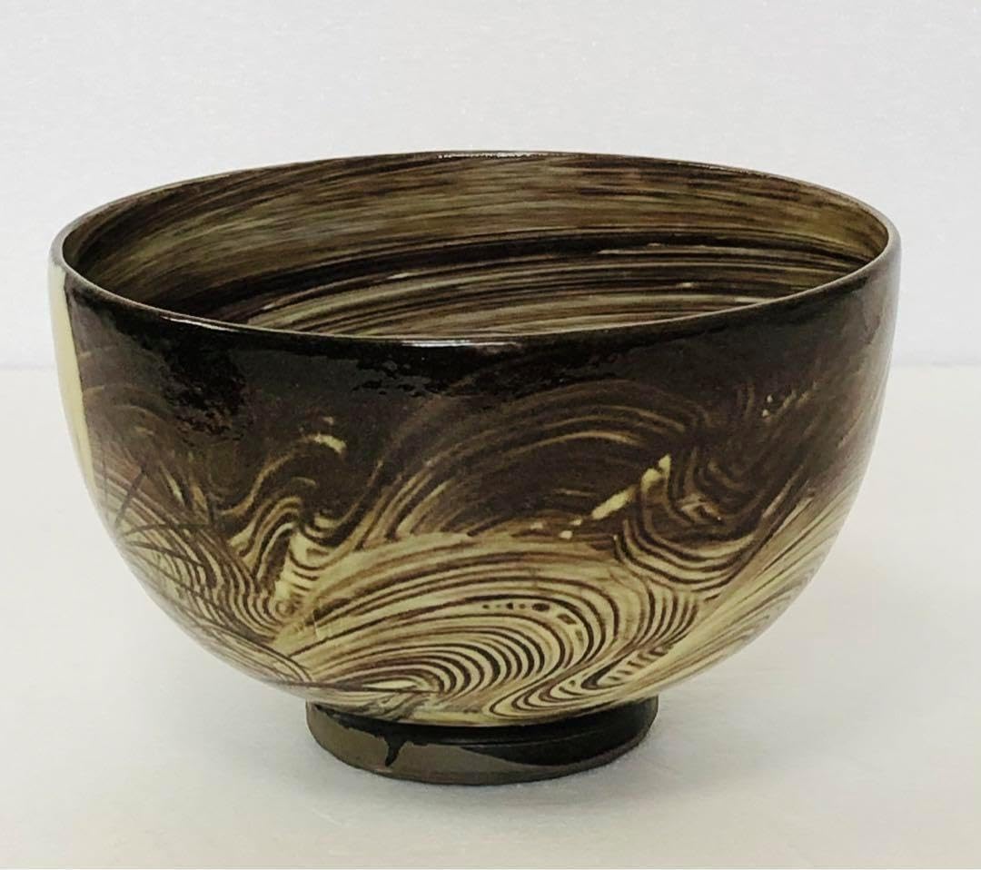 現川焼 臥牛窯 13代横石臥牛 刷毛目文様 武蔵野 抹茶椀