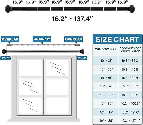 Miniatura 91 de H.VERSAILTEX - Cortinero para ventana ajustable y decorativo de 3/4 pulgadas de diámetro, para una sola ventana, con remates clásicos