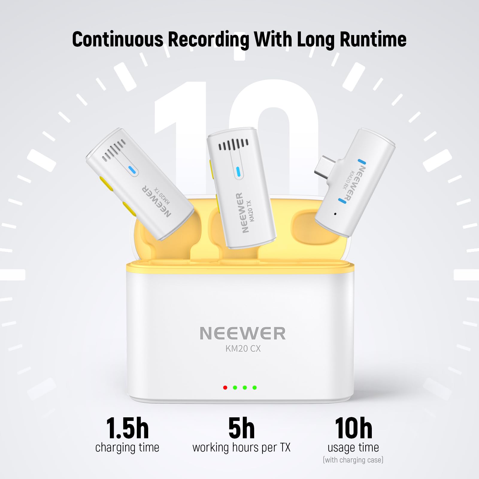 NEEWER KM20 Bezprzewodowy system mikrofonu krawatowego do iPhone'a, USB C, mini klips na klapie, mikrofon z 2 x nadajnikiem, 4 x odbiornikiem, adapterem OTG, 200 m, dalekiego zasięgu, kompatybilny z