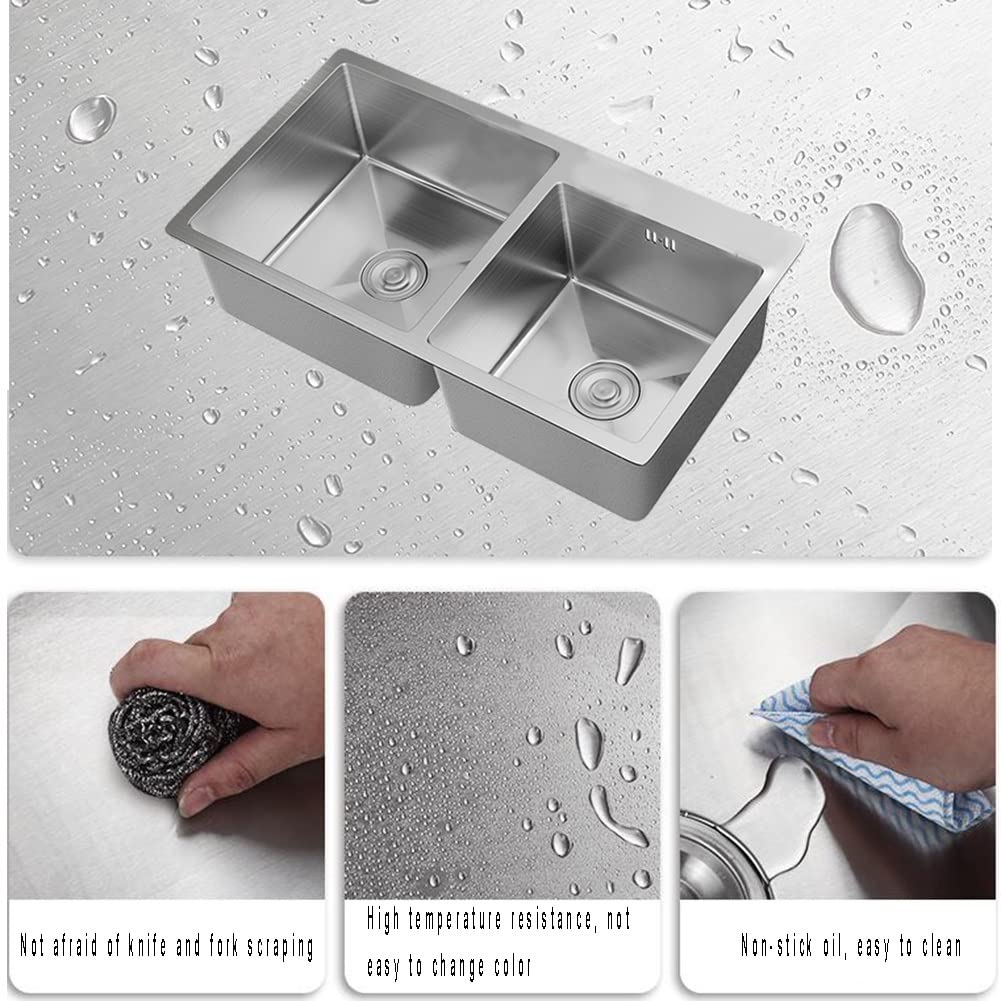 Doppia Ciotola Lavello da Cucina, Lavandino Vegetale Topmount/Dropin Addensato in Finitura in Acciaio Inossidabile Spazzolato con Rubinetto, Cesto Di Scarico, Distributore Di Sapone , ATAAY , Silverd