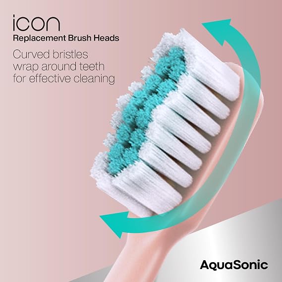 Aquasonic Icon Toothbrush and Replacement Brush Heads Bundle (Blush)
